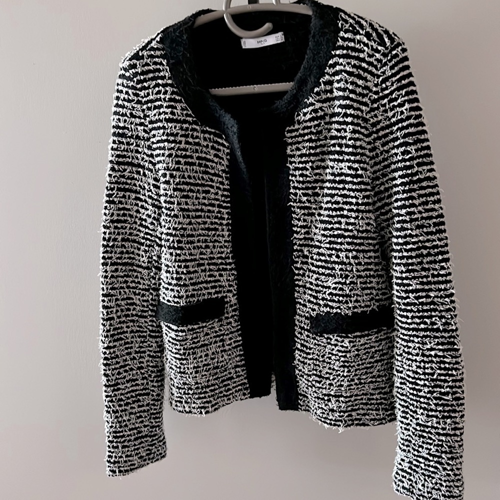 Mango MNG Suit Black And White Boucle Jacket Edge To Edge Size Small Uk 8